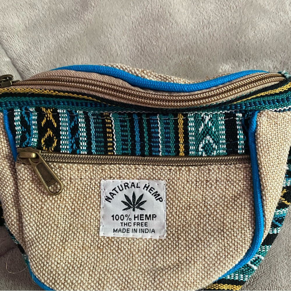 NATURAL HEMP BLUE BELT BAG/ WAIST BAG